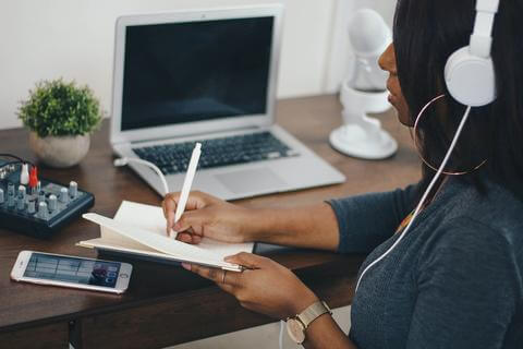 Woman working at her desk