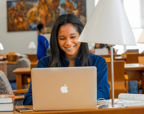 Student working on laptop